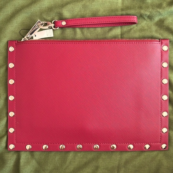 Brand New White House Black Market Maroon Studded Floral Large Wristlet Clutch - Picture 5 of 14